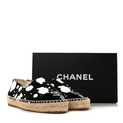 Chanel Printed Tweed Patent Calfskin CC Espadrilles 36 Black White 9 of 9