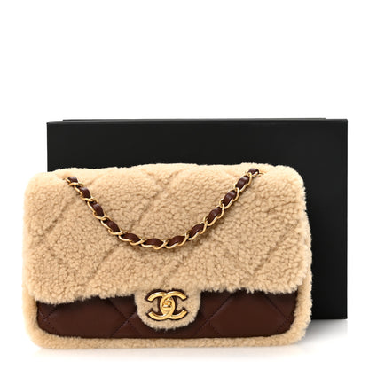 Chanel Shearling Lambskin Quilted Furry Coco Flap Dark Brown Beige 21 of 21