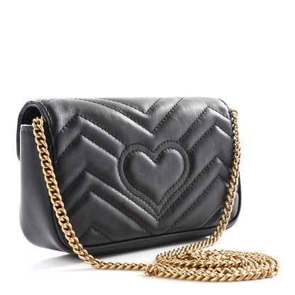 Gucci Calfskin Matelasse Super Mini GG Marmont Shoulder Bag Black 2 of 12