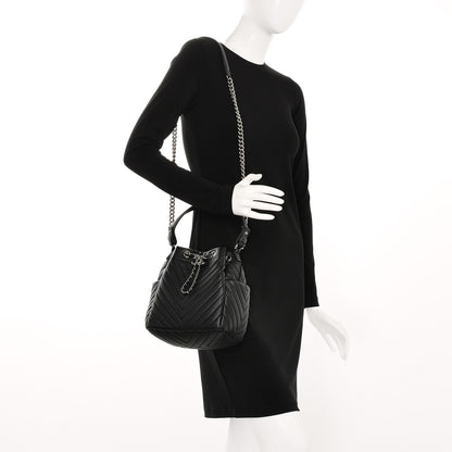 Chanel Deerskin Chevron Small Chain Bucket Bag Black 2 of 8