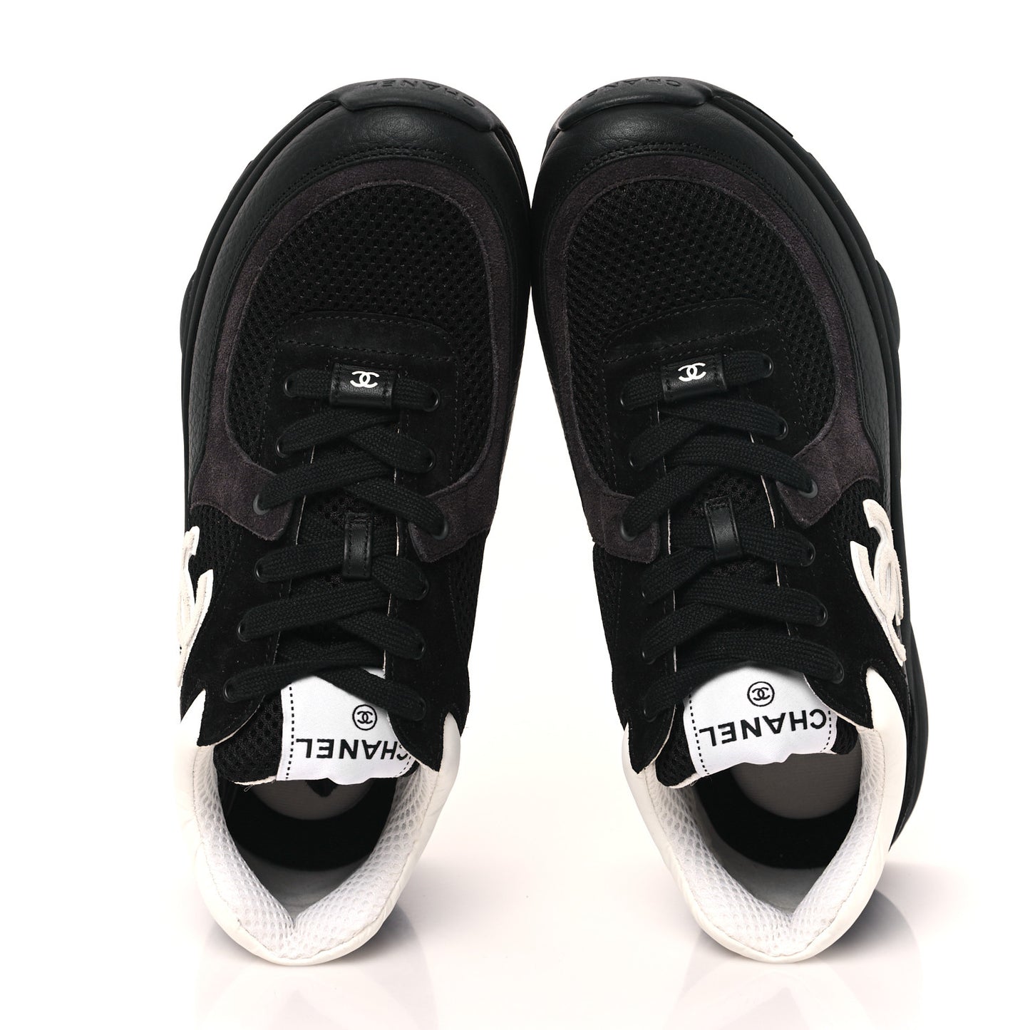 Mesh Suede Grained Calfskin Womens CC Sneakers 39 Black White