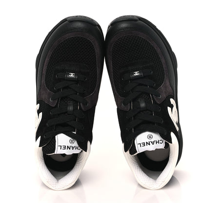 Chanel Mesh Suede Grained Calfskin Womens CC Sneakers 39 Black White 2 of 9