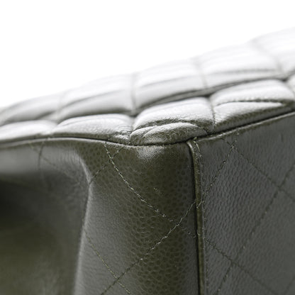 Chanel Caviar Quilted Maxi Double Flap Dark Green 14 of 15