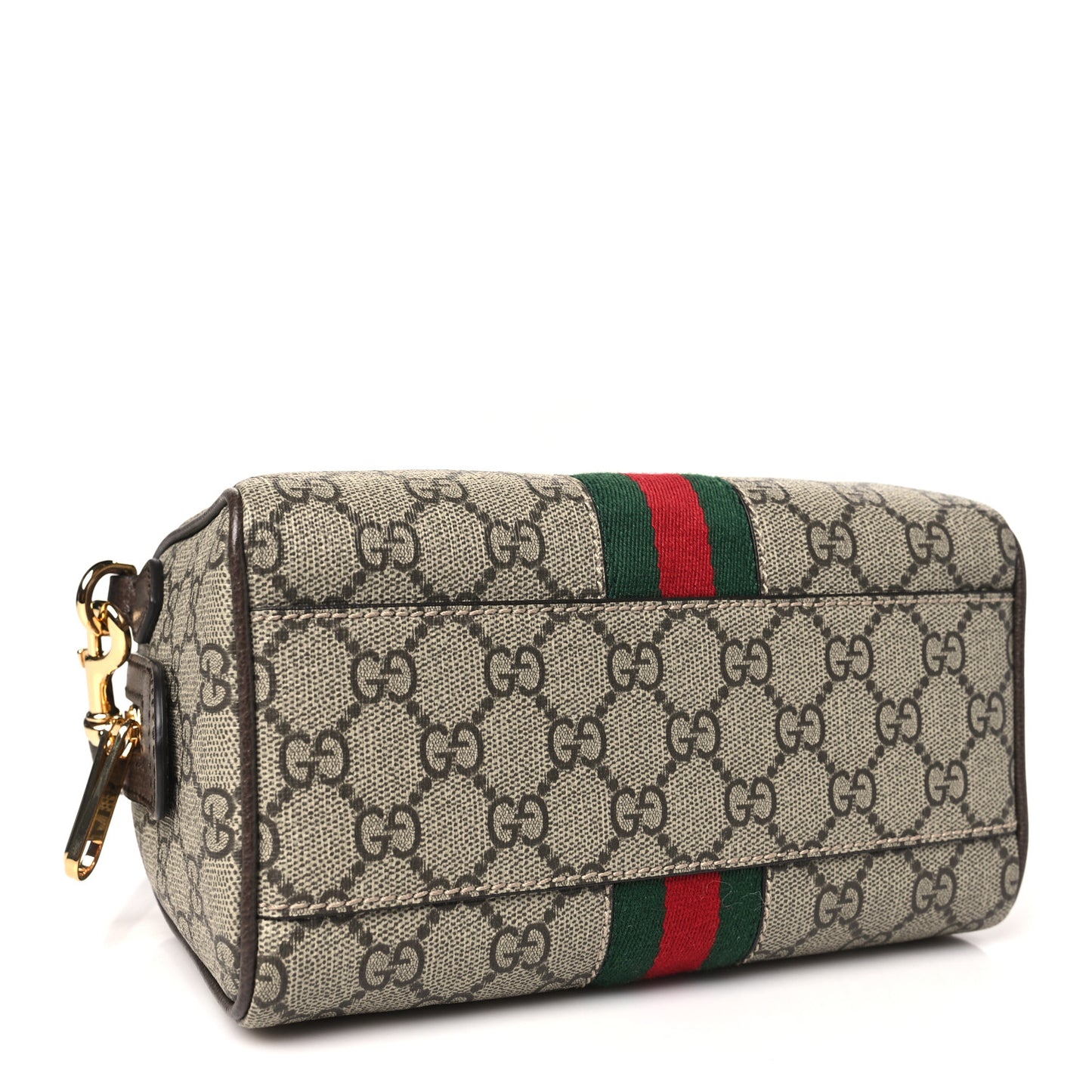 GG Supreme Monogram Textured Dollar Calfskin Web Mini Ophidia Top Handle Bowler Bag Beige Ebony New Acero