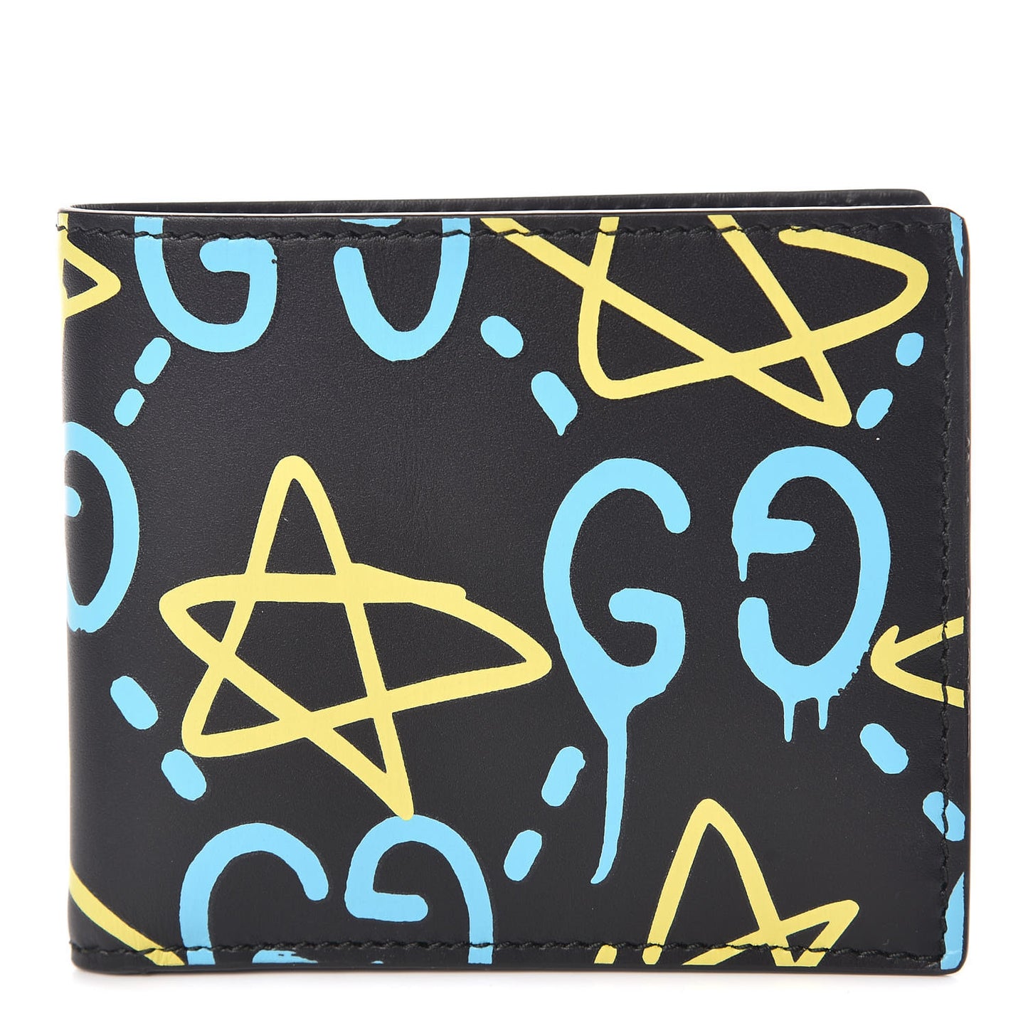 Calfskin GucciGhost Print Bi-Fold Wallet Black New Acquamarine