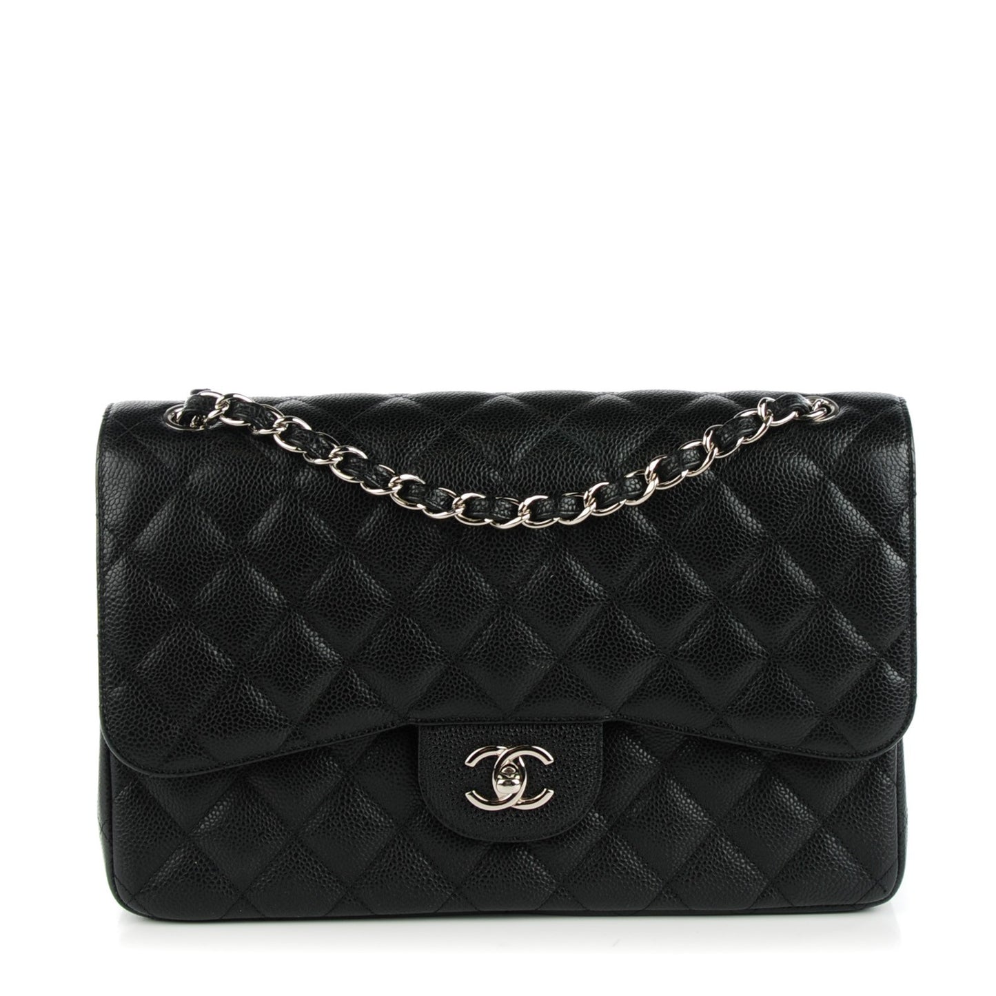 Caviar Quilted Jumbo Double Flap Black