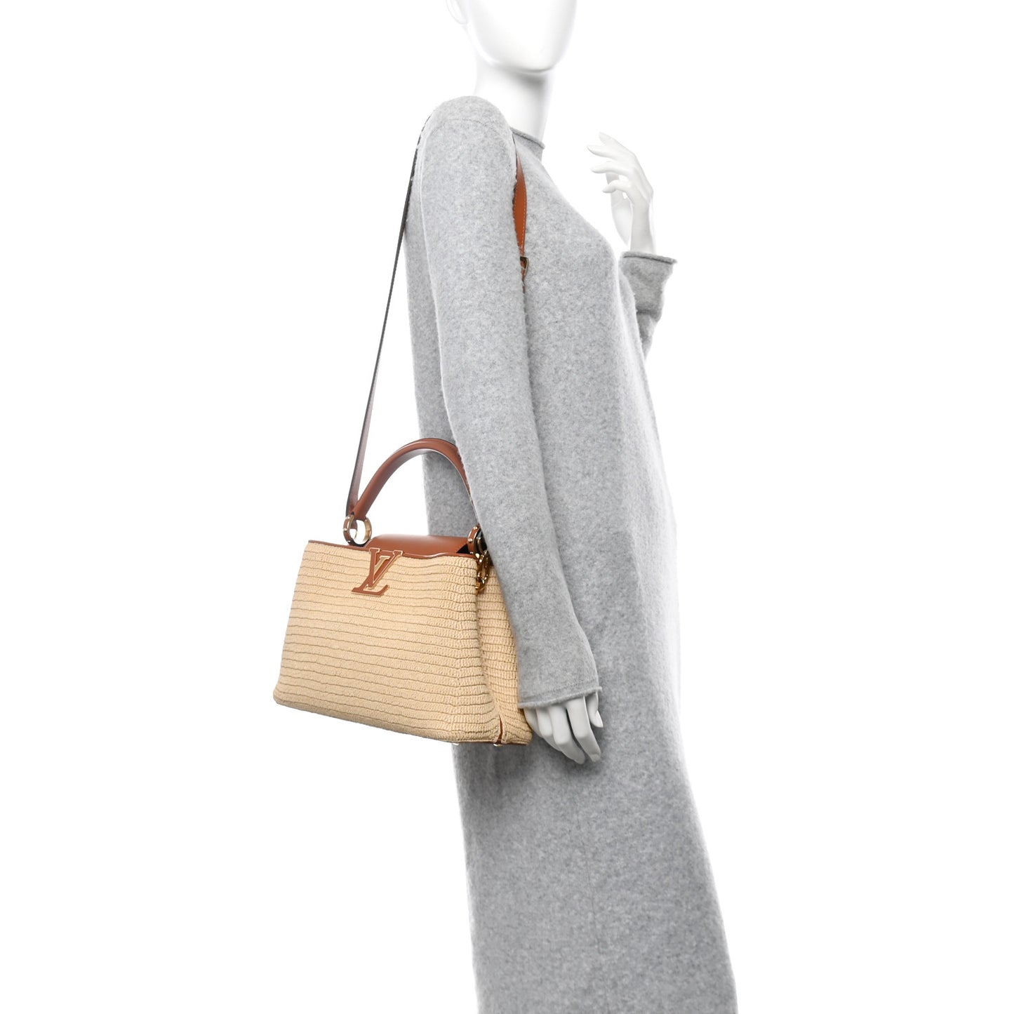 Raffia Capucines MM Caramel Ecru