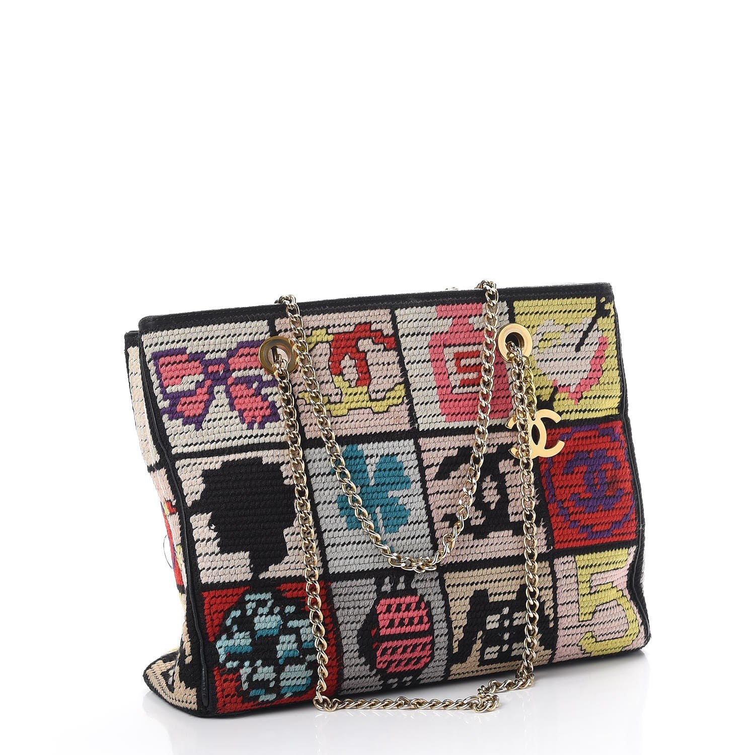 Chanel Needlepoint Precious Symbols Shoulder Bag Black 3 of 12