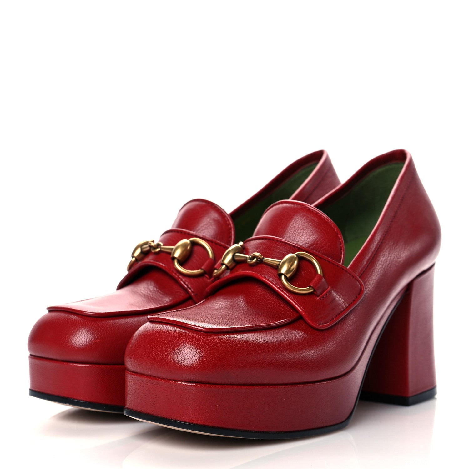 Gucci Goatskin Houdan Mid Heel Platform Loafers 36 Hibiscus Red 3 of 9