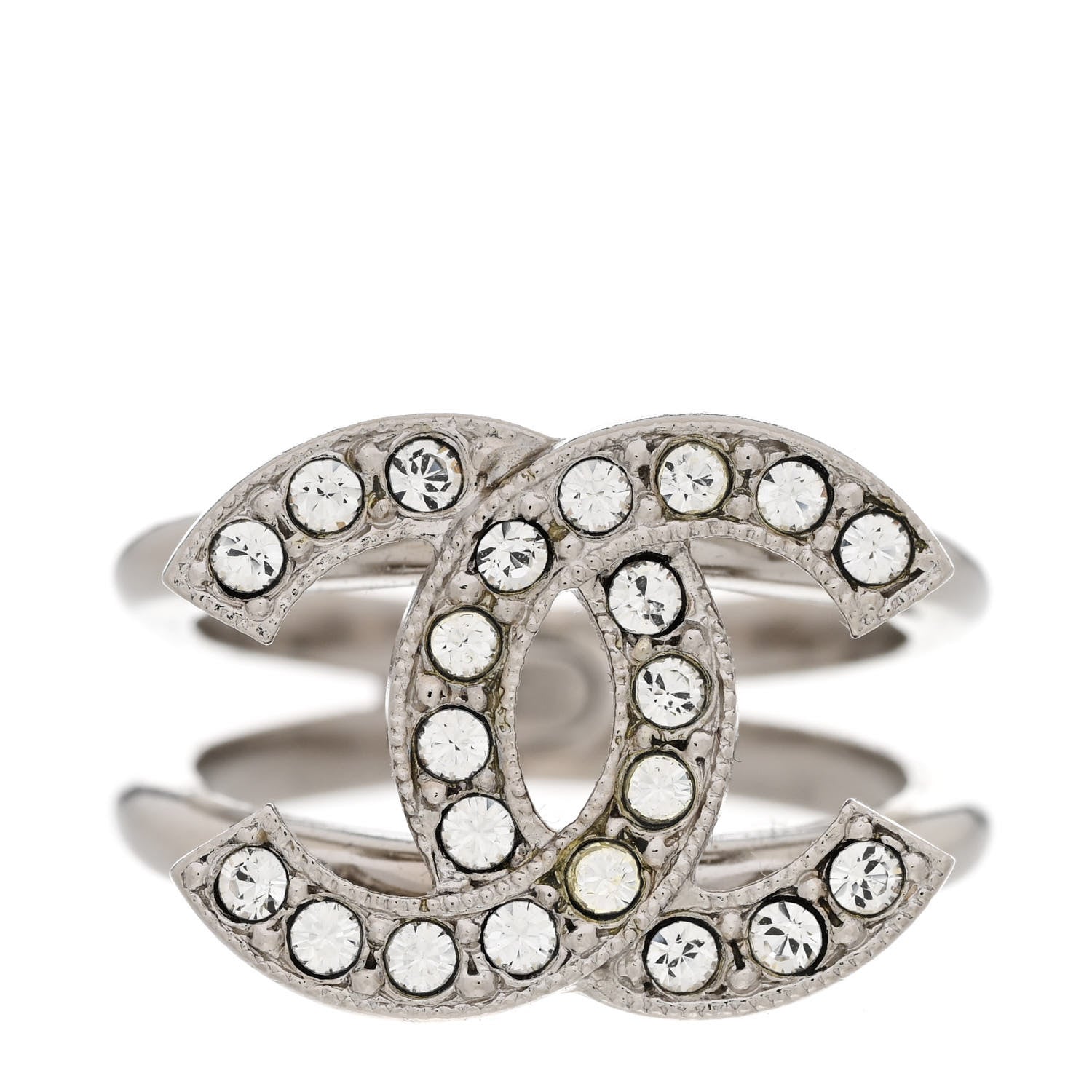 Chanel Crystal CC Ring 52 6 Silver 1 of 5