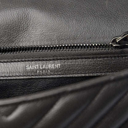 Saint Laurent Sheepskin Matelasse Chevron Monogram Medium College Bag Light Coal 8 of 9