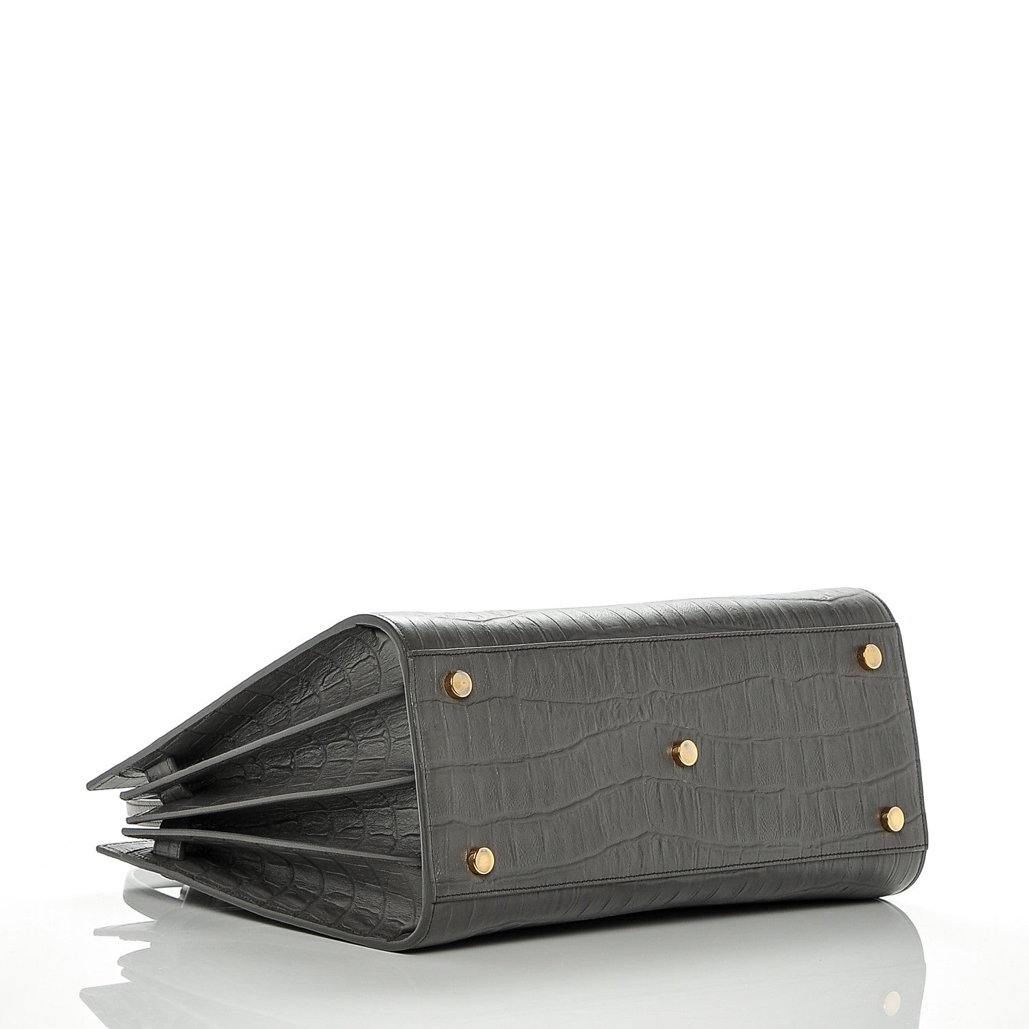 Saint Laurent Calfskin Crocodile Embossed Small Sac De Jour Fog 4 of 6