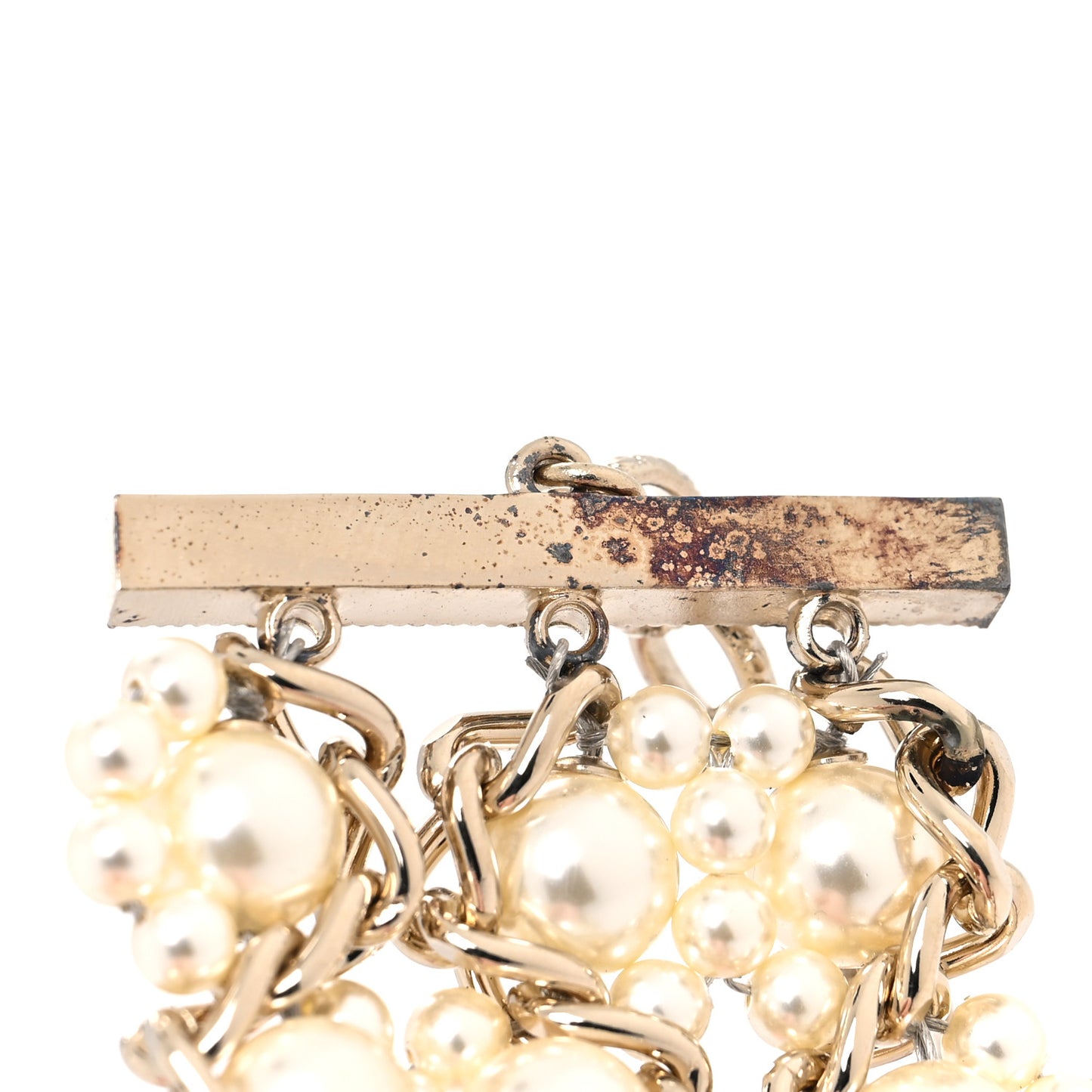 Crystal Pearl CC Bracelet Gold