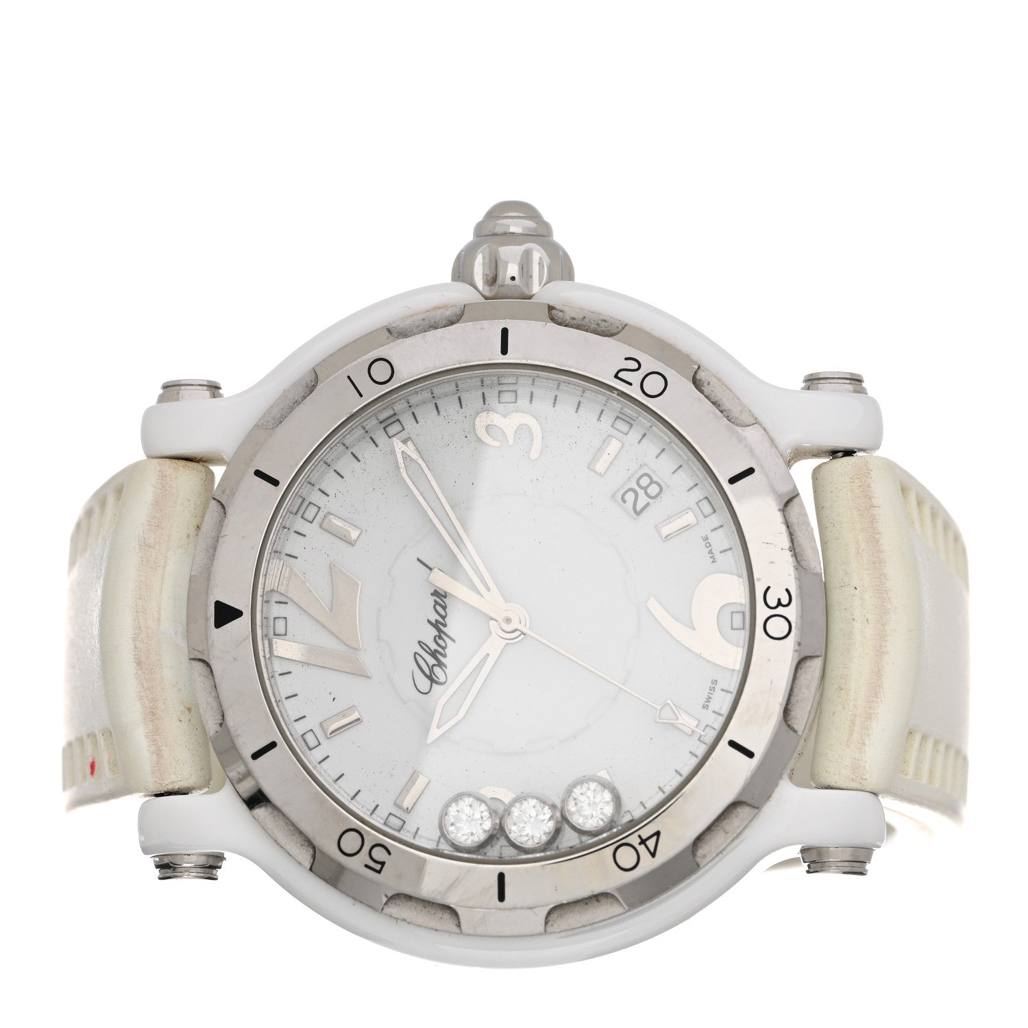 Chopard Stainless Steel Rubber 3 Floating Diamond 38mm Happy Sport Watch White 2 of 5