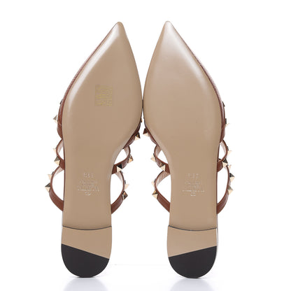 Valentino Garavani Pebbled Calfskin Rockstud Flat Cage Mules 38.5 Saddle Brown 5 of 9