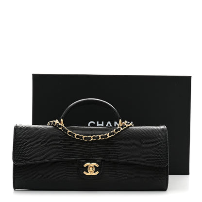 Chanel Calfskin Lizard Embossed Top Handle Long Clutch With Chain Black 11 of 11