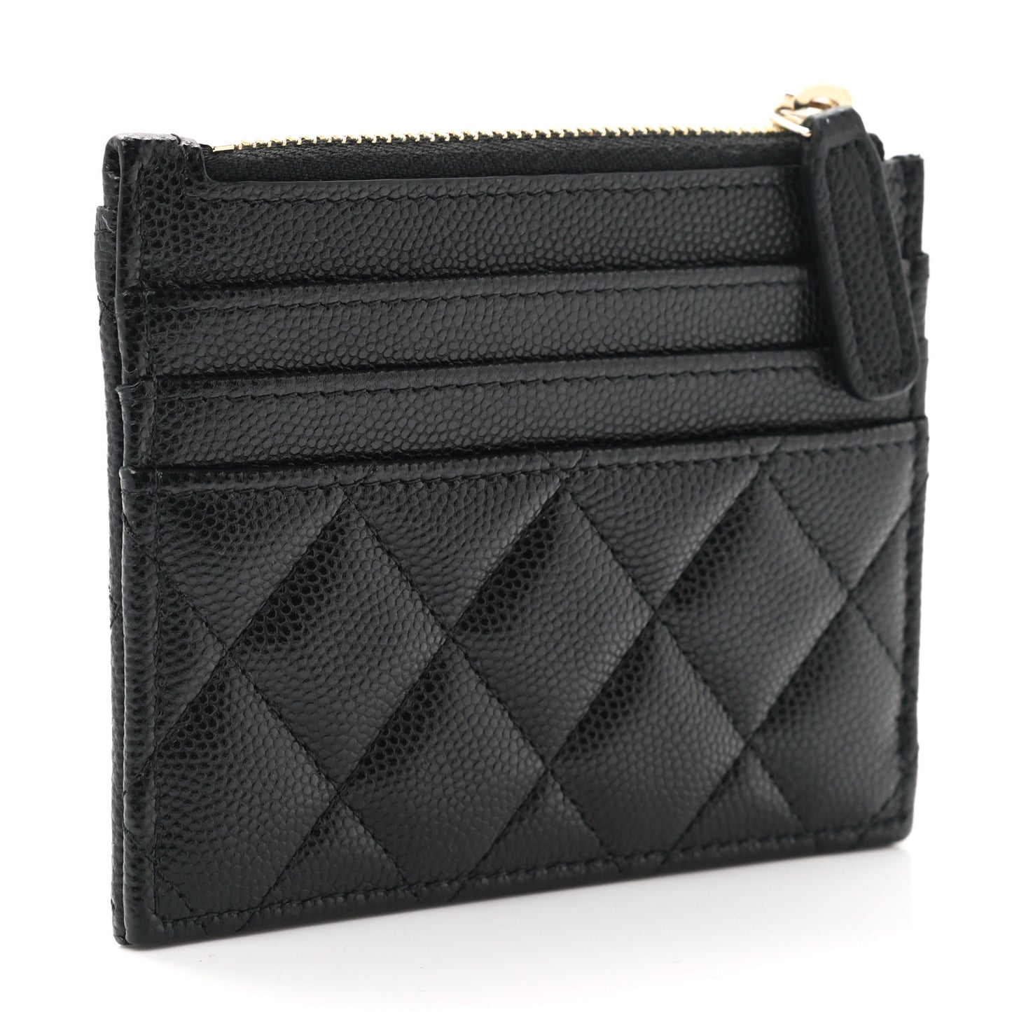 Caviar Quilted CC Zip Card Holder Black