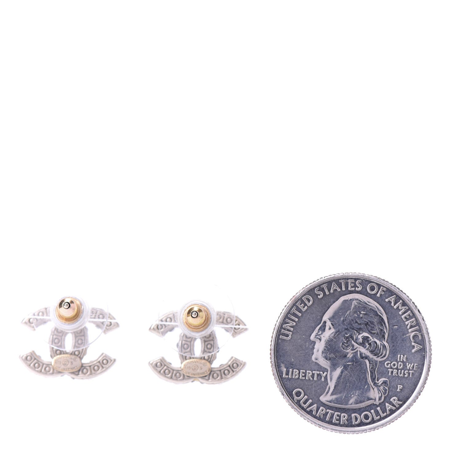 Chanel Pearl Crystal CC Earrings Light Gold 2 of 5