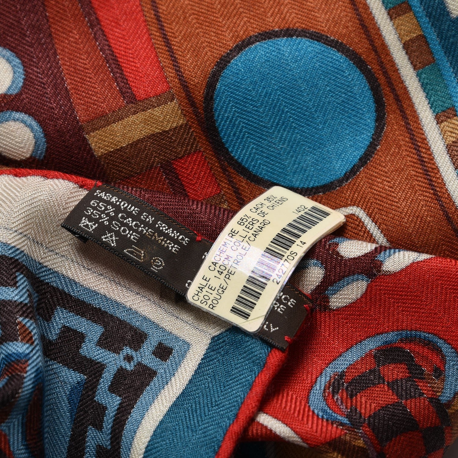 Hermes Cashmere Silk Colliers de Chiens Shawl 140 Rouge Petrole Canard 10 of 10