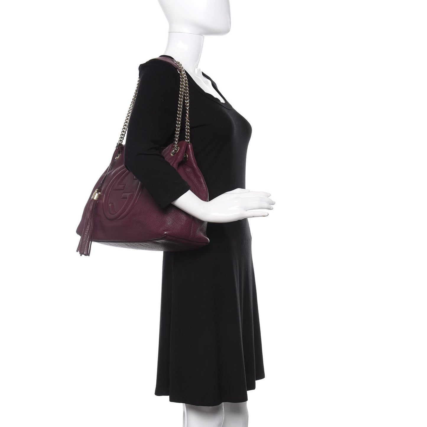 Pebbled Calfskin Medium Soho Chain Shoulder Bag Burgundy