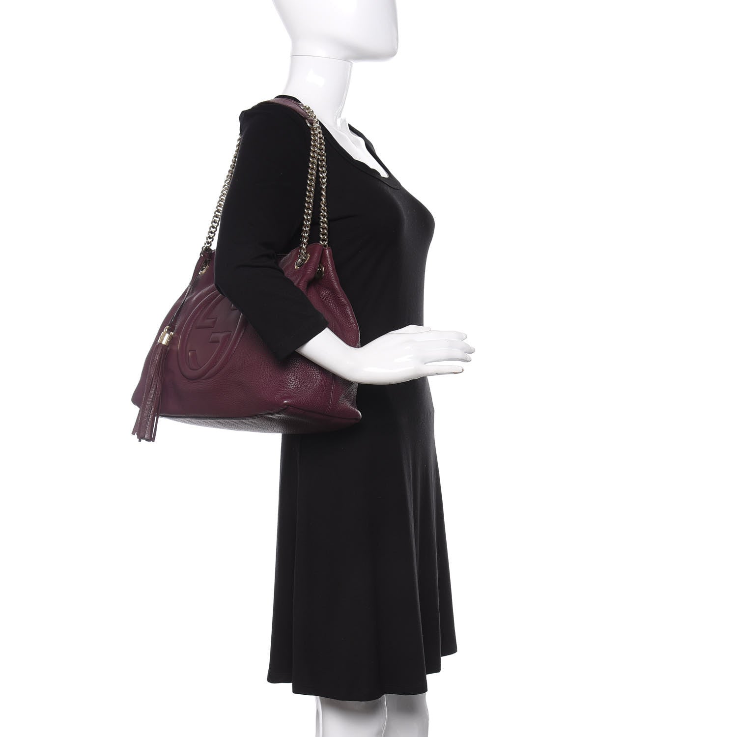 Gucci Pebbled Calfskin Medium Soho Chain Shoulder Bag Burgundy 2 of 11
