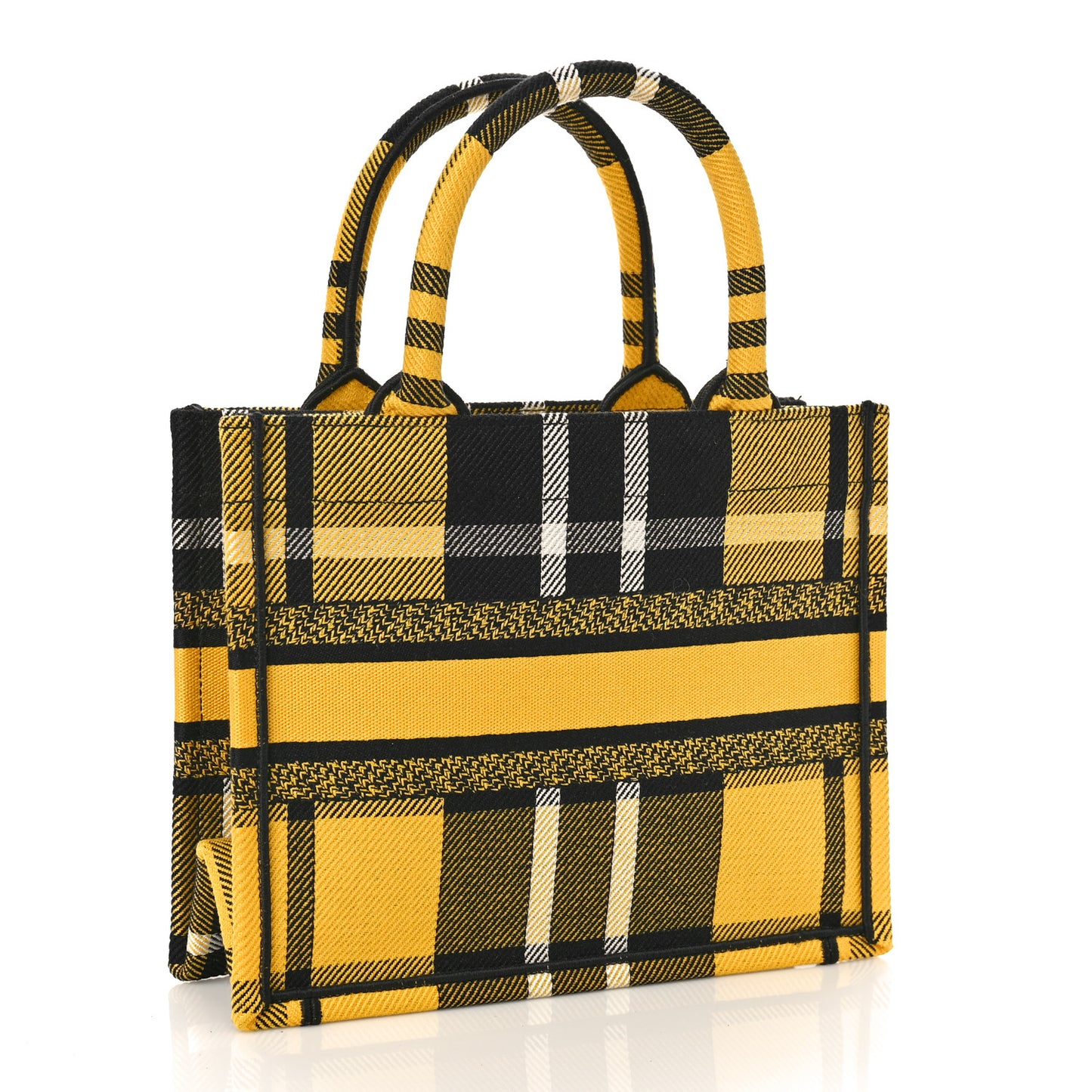 Canvas Embroidered Small Tartan Check Book Tote Yellow Multicolor