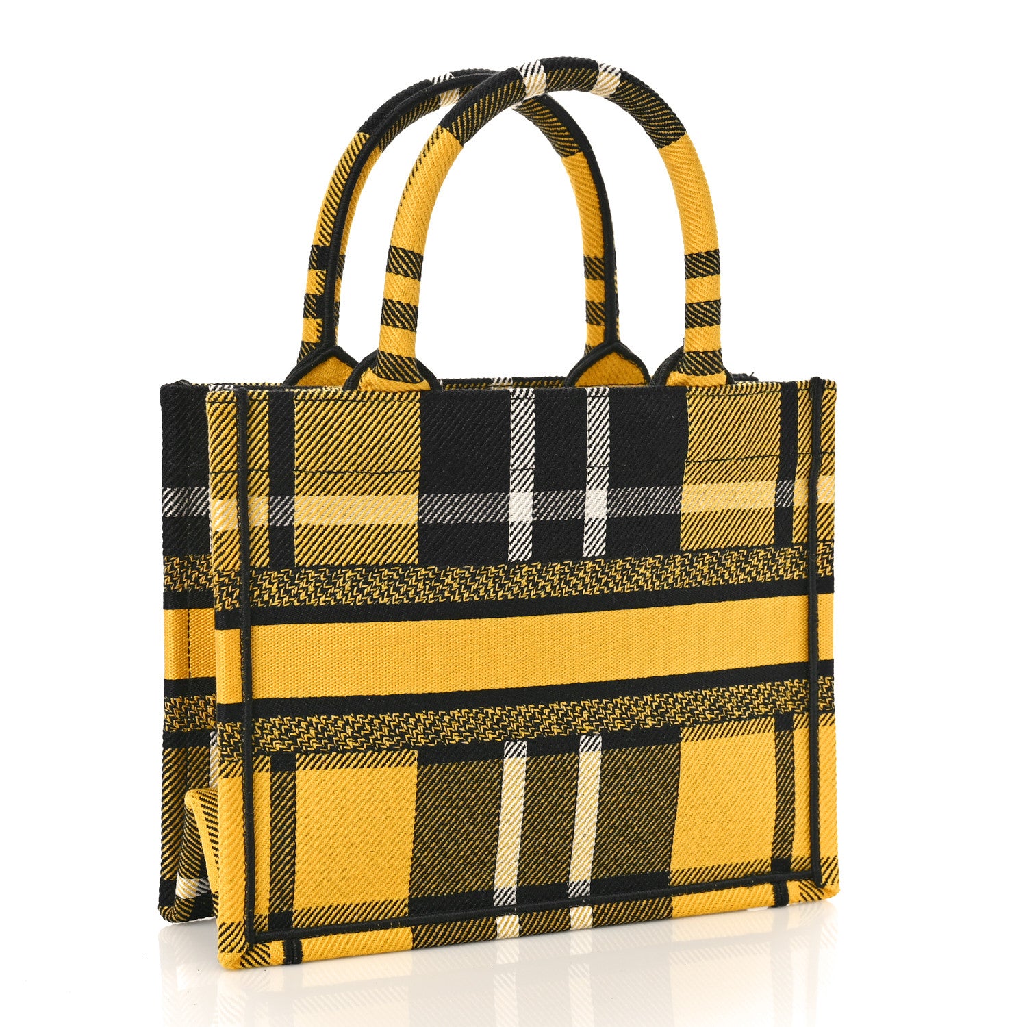 Christian Dior Canvas Embroidered Small Tartan Check Book Tote Yellow Multicolor 3 of 8