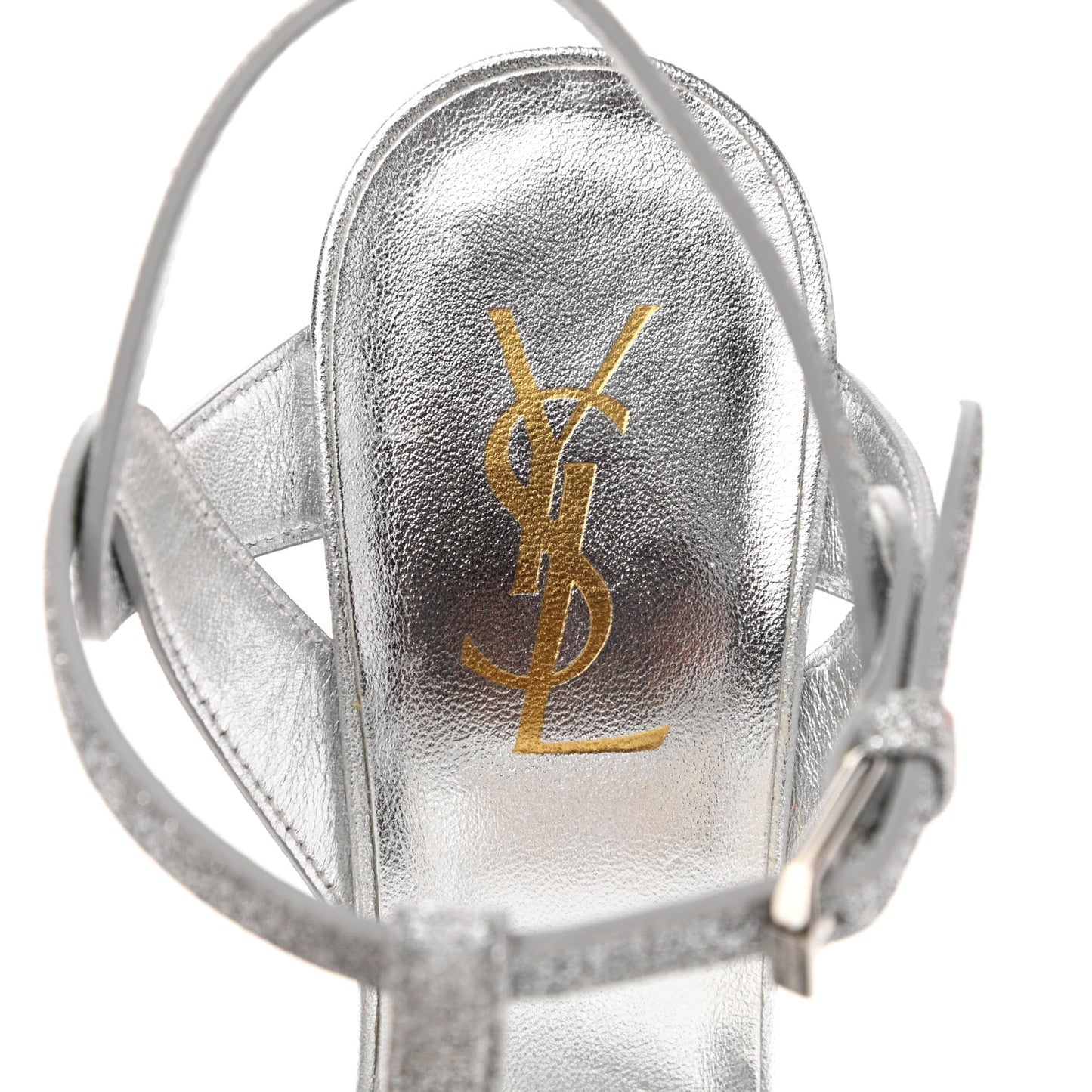 Glitter Calfskin Tribute 105 Platform Sandals 37 Silver