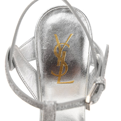 Saint Laurent Glitter Calfskin Tribute 105 Platform Sandals 37 Silver 7 of 11