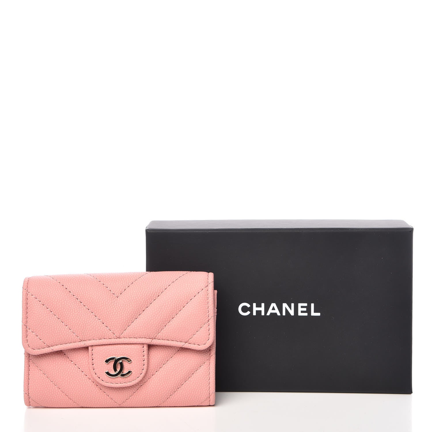 Chanel Caviar Chevron Quilted Card Holder Wallet Pink 11 of 11