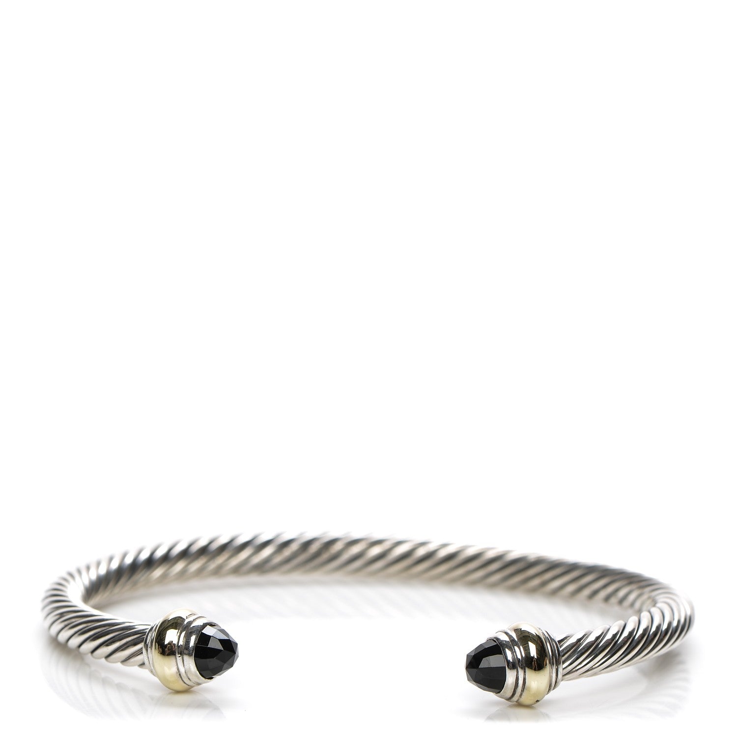 David Yurman Sterling Silver 14K Yellow Gold Black Onyx 5mm Cable Classics Bracelet 1 of 5