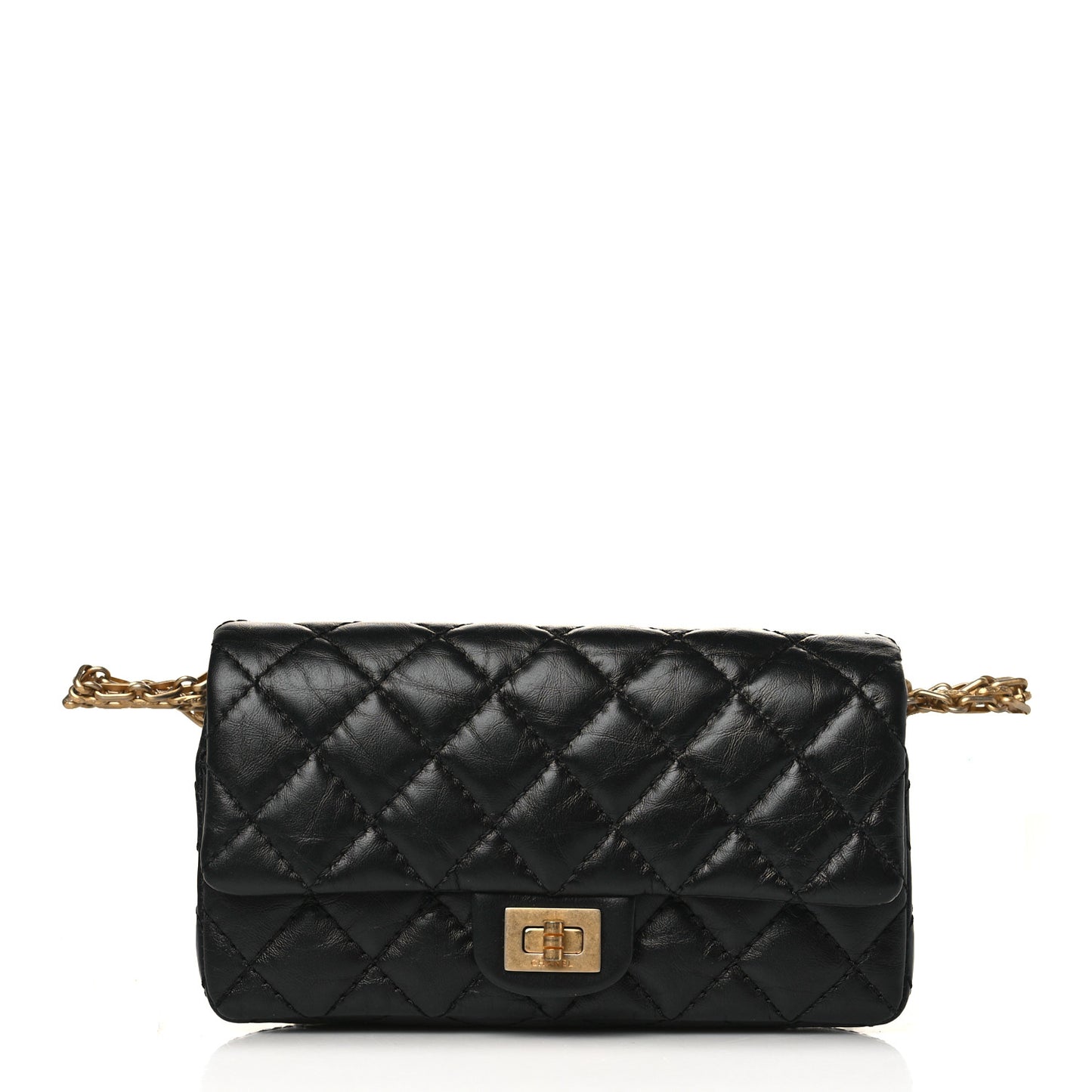 Aged Calfskin Quilted 2.55 Reissue Flap Belt Bag Clutch Black