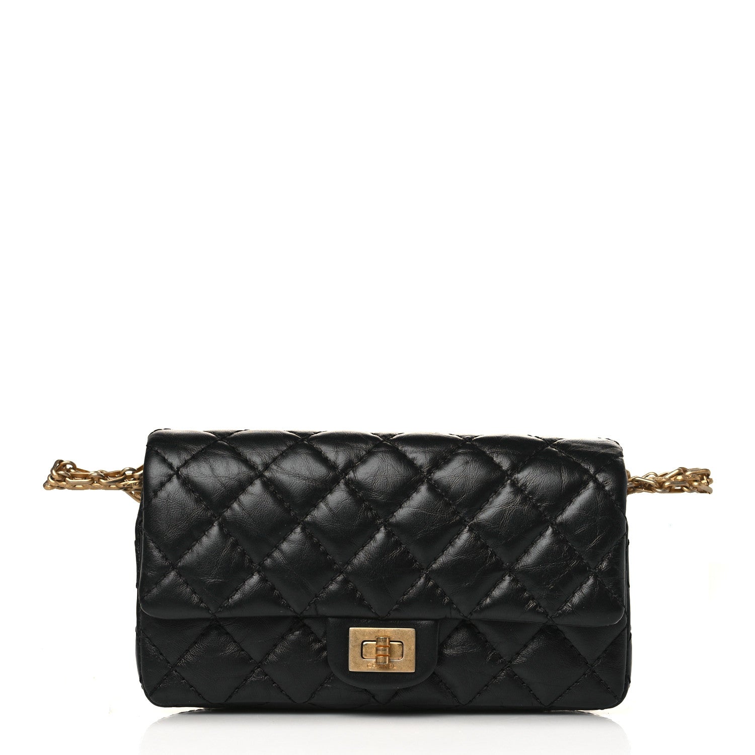 Chanel Aged Calfskin Quilted 2.55 Reissue Flap Belt Bag Clutch Black 1 of 9