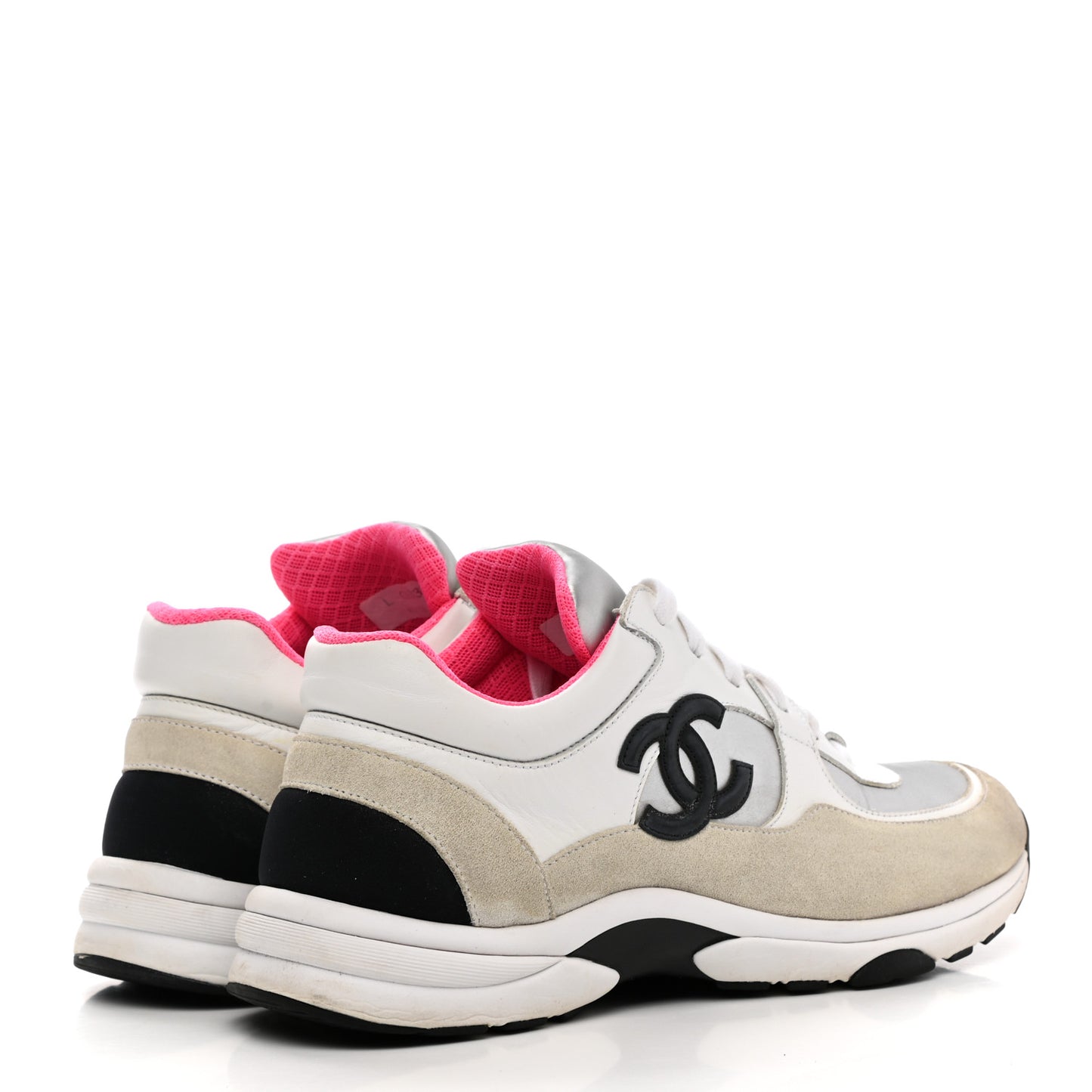 Calfskin Fabric Sneakers 40 White Silver Fluo Pink