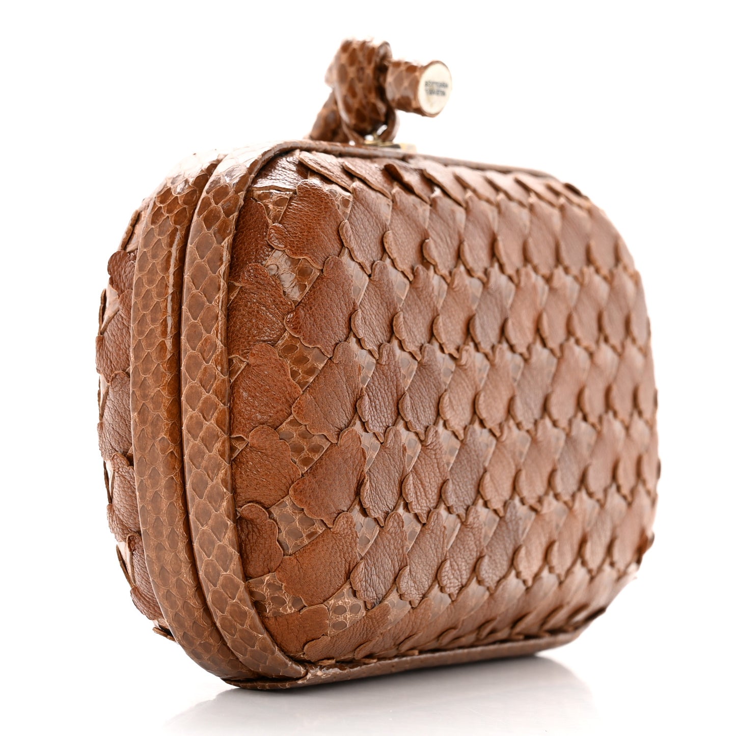 Ayers Grained Calfskin Intrecciato Knot Clutch Brown