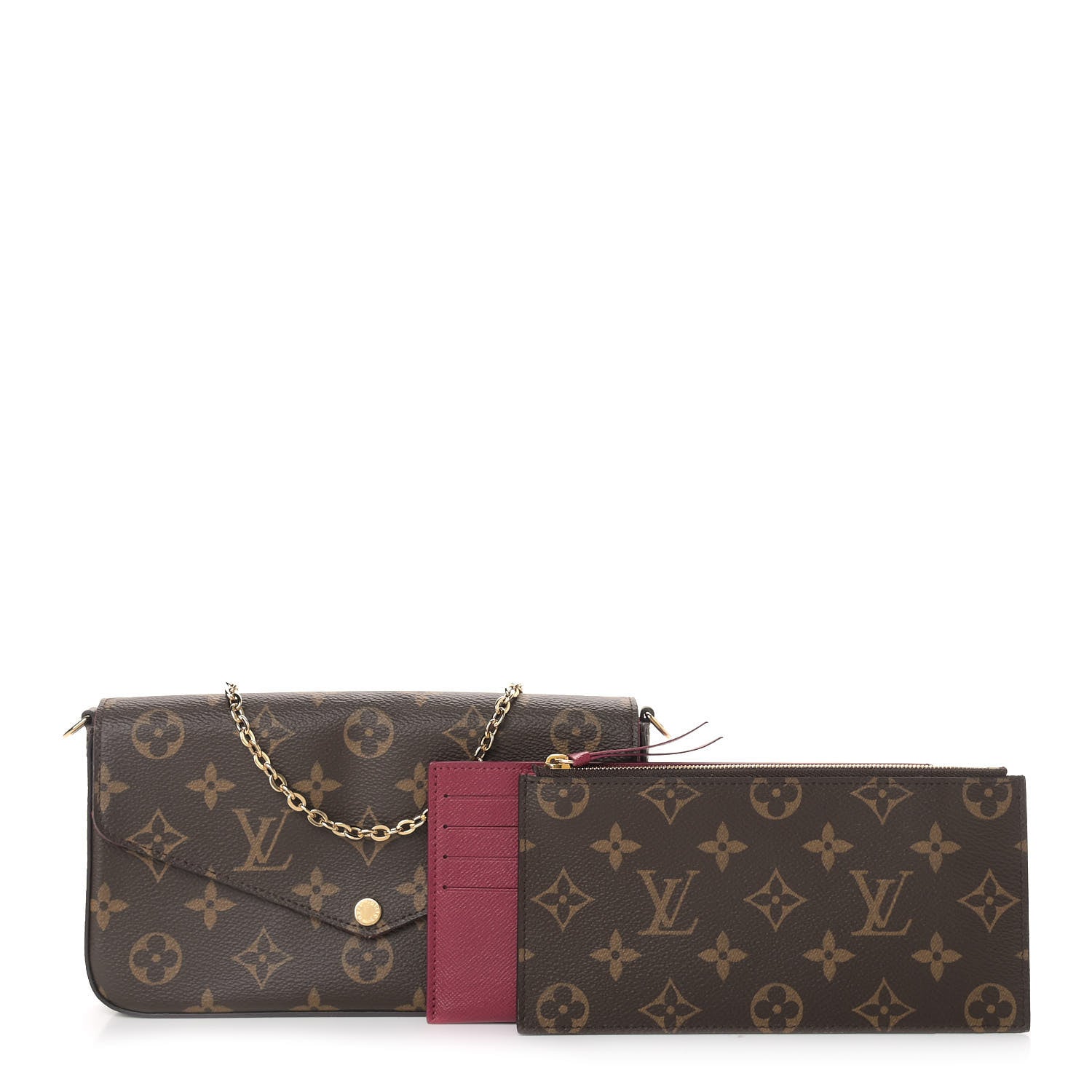 Louis Vuitton Monogram Pochette Felicie Chain Wallet Fuchsia 1 of 12