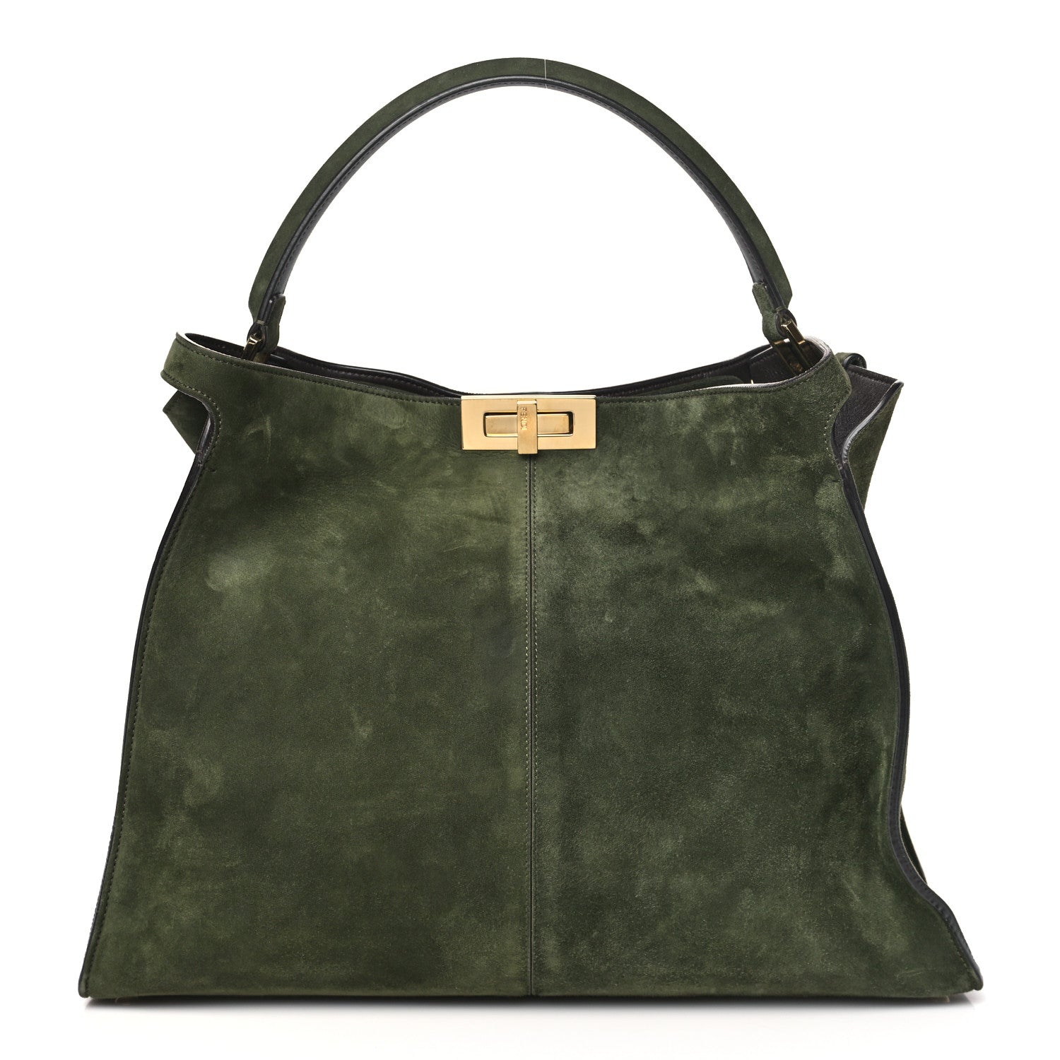 Fendi Camoscio Glazed Fabric FF 1974 Large Peekaboo X-Lite Amazzonia Mogano Panna 1 of 8