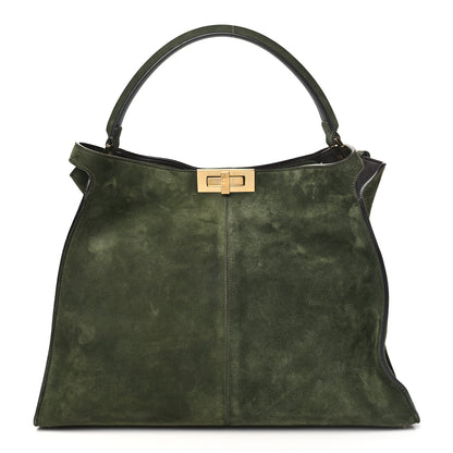 Fendi Camoscio Glazed Fabric FF 1974 Large Peekaboo X-Lite Amazzonia Mogano Panna 1 of 8
