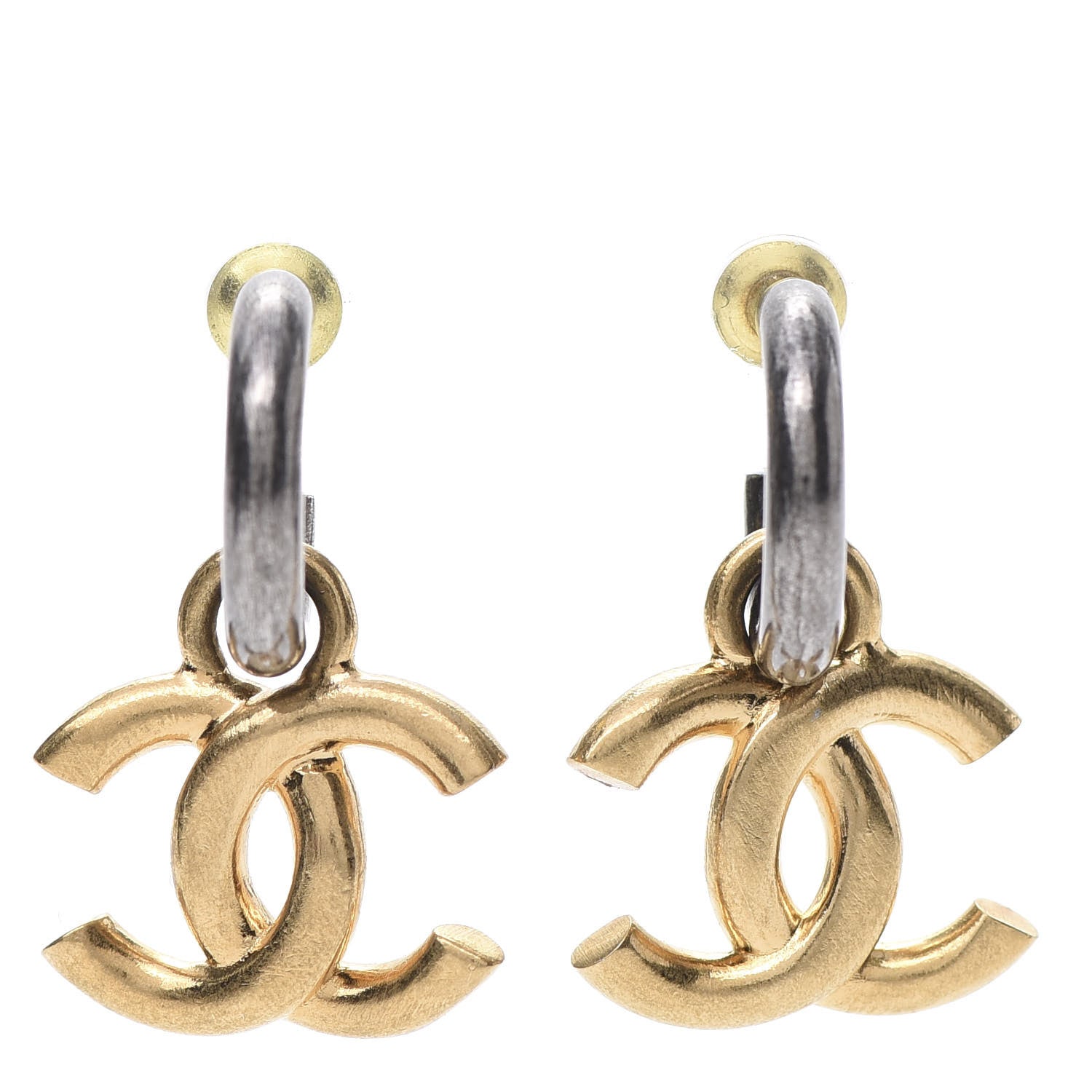 Chanel CC Drop Earrings Gold Ruthenium 1 of 5