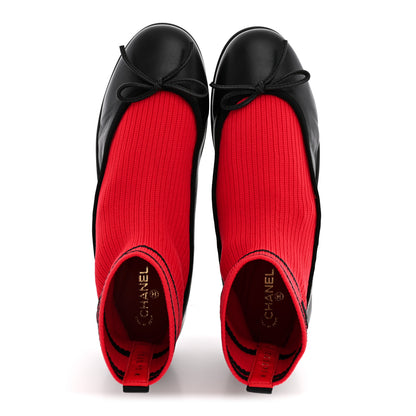 Chanel Lambskin Knit CC Ballerina Sneakers 37.5 Black Red 2 of 9