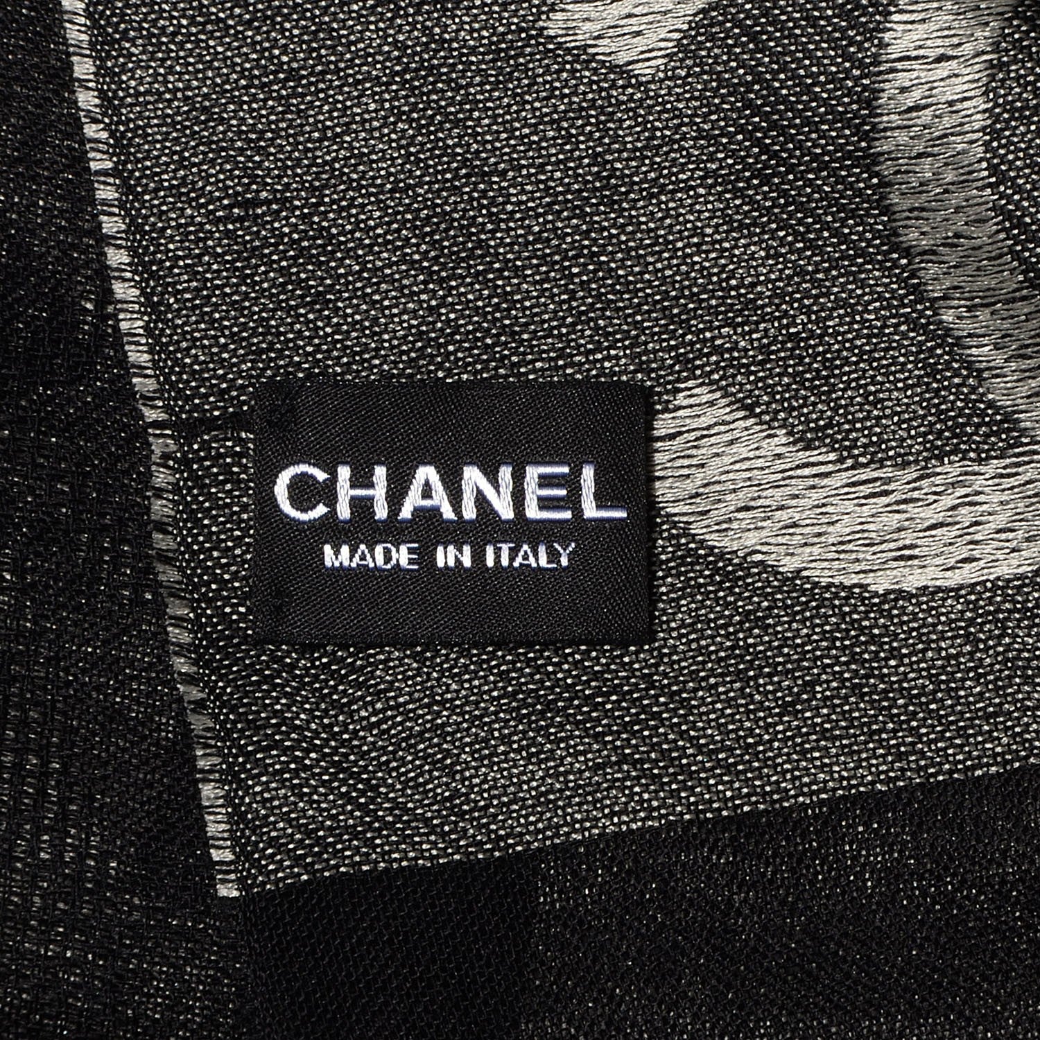 Chanel Wool Silk Cashmere CC Scarf Shawl Black White 4 of 5