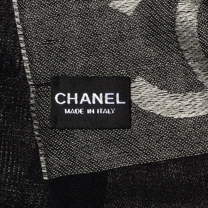 Chanel Wool Silk Cashmere CC Scarf Shawl Black White 4 of 5
