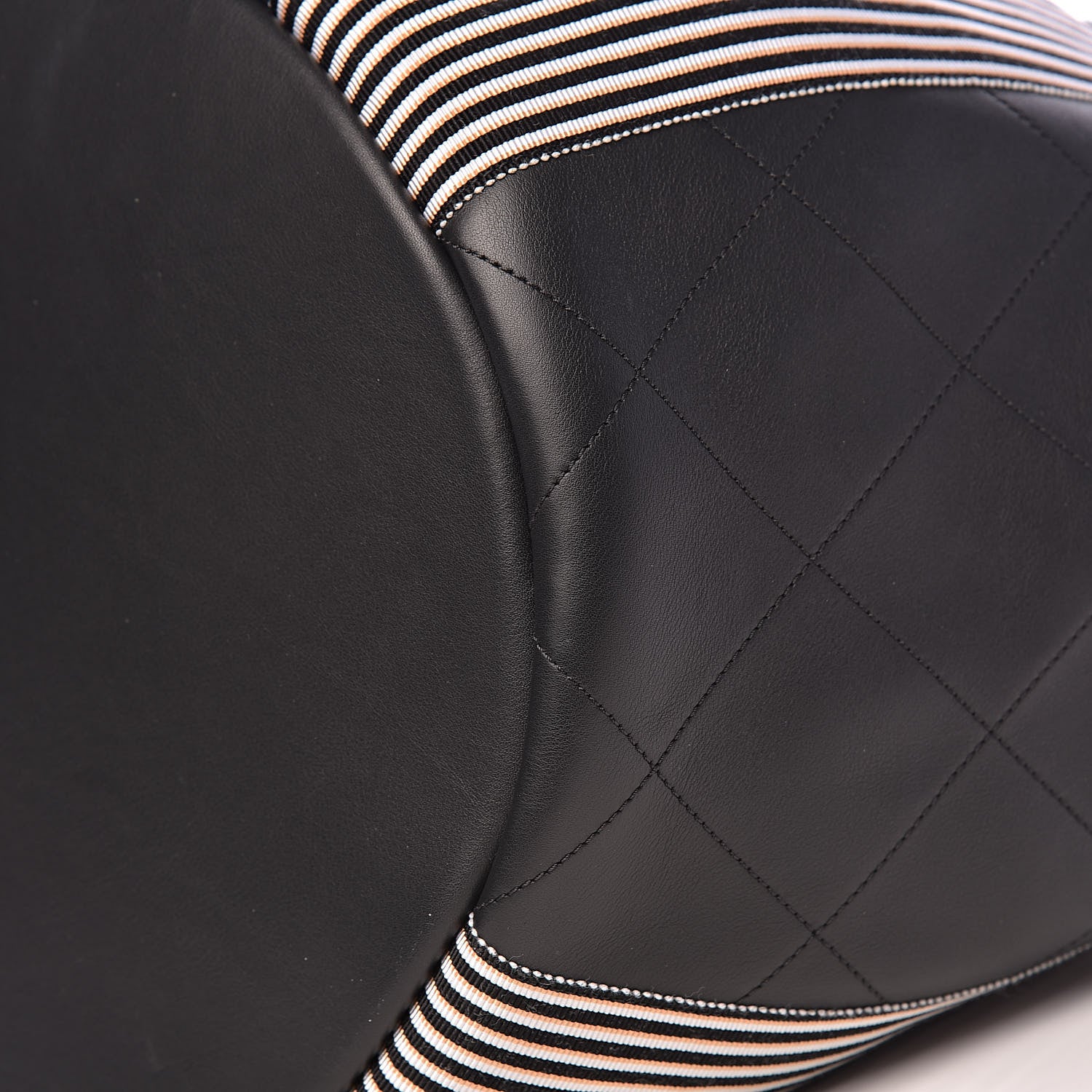 Chanel Calfskin Stitched Striped CC Drawstring Bag Black 9 of 11