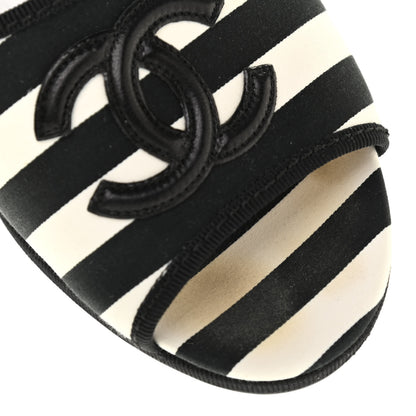 Chanel Striped CC Mules 38 Black White 9 of 10