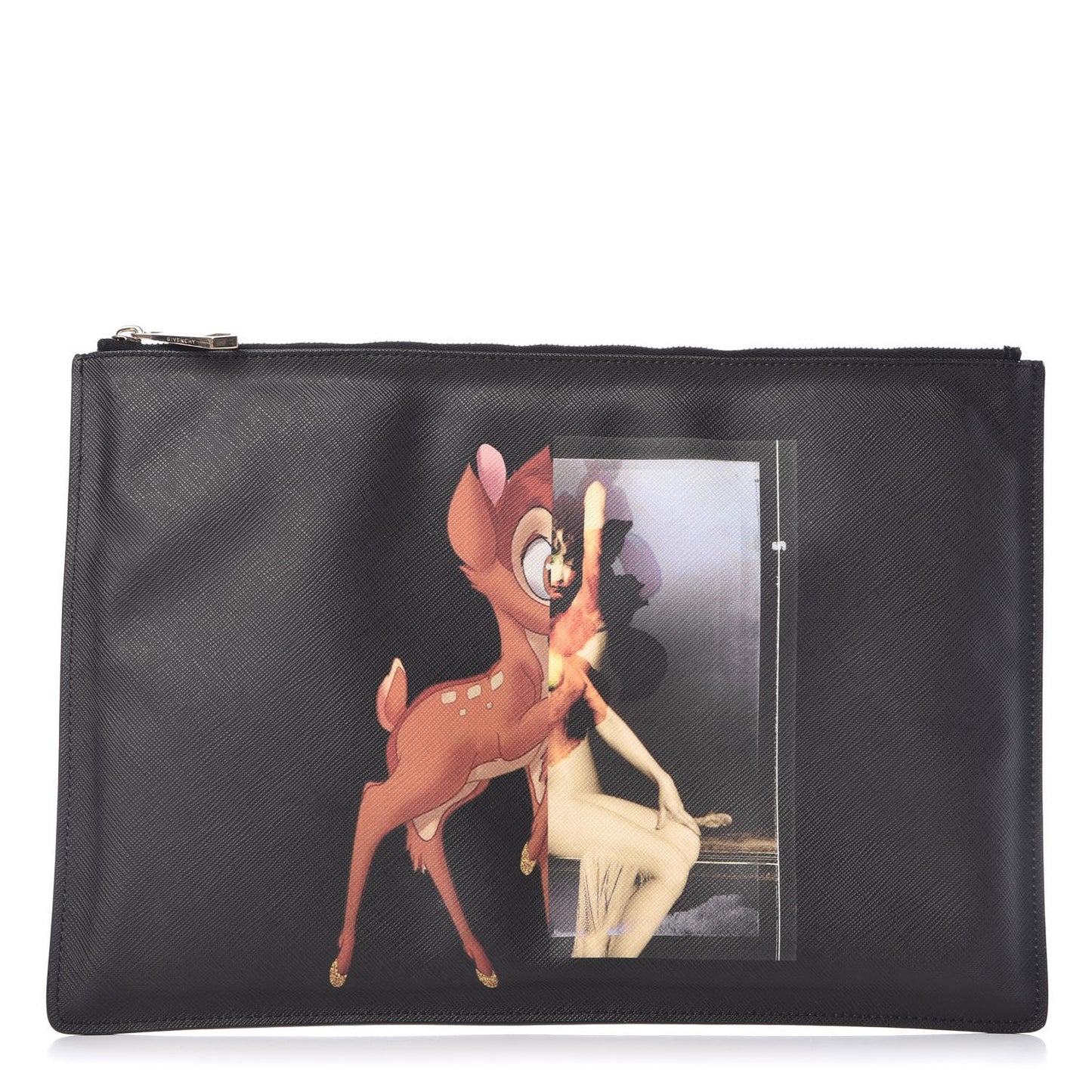 Textured Coated Canvas Bambi Print Medium Cosmetic Pouch Black