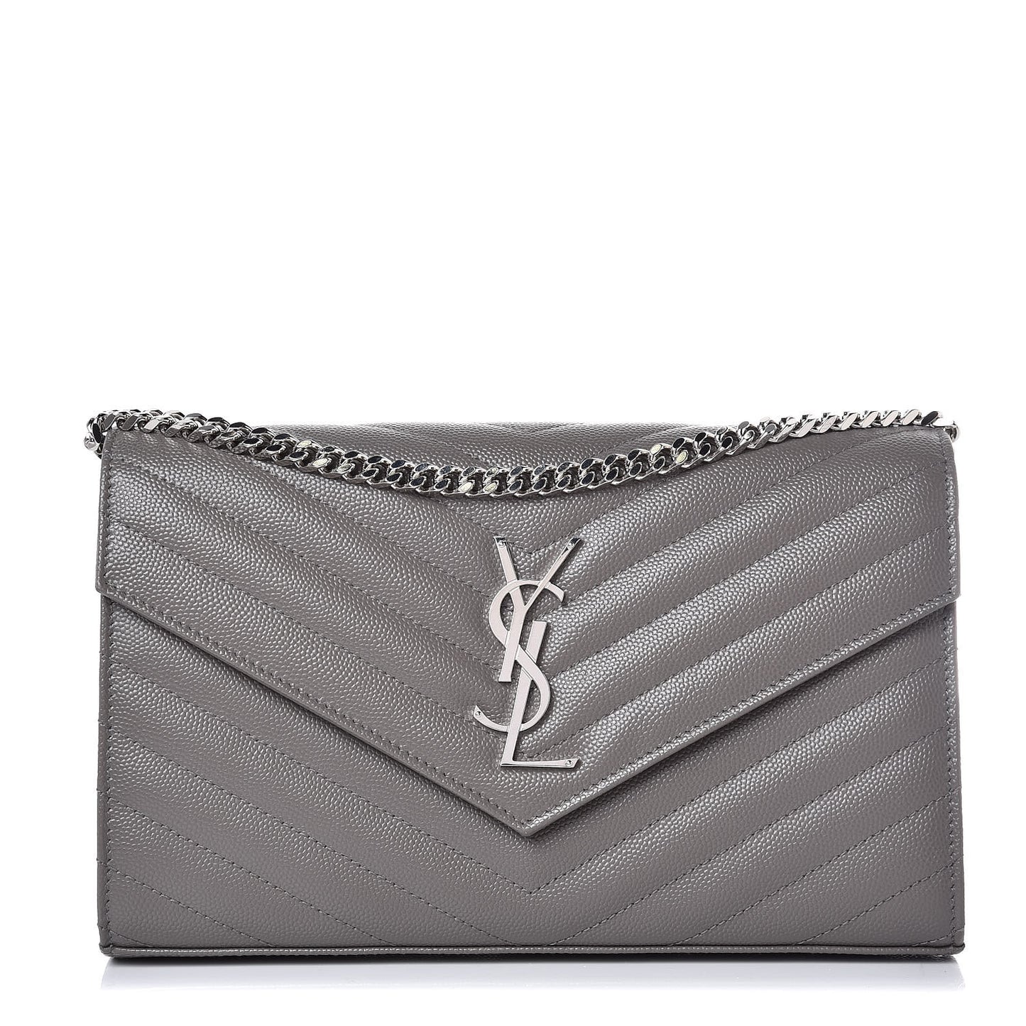 Grain De Poudre Matelasse Chevron Monogram Chain Wallet Grey