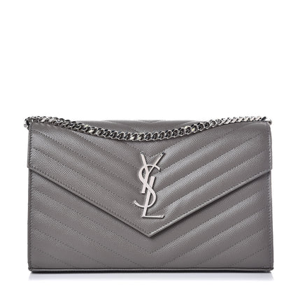 Saint Laurent Grain De Poudre Matelasse Chevron Monogram Chain Wallet Grey 1 of 7