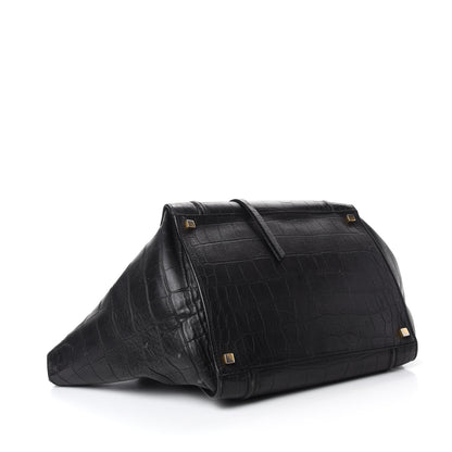 Celine Crocodile Embossed Calfskin Medium Phantom Luggage Black 4 of 15