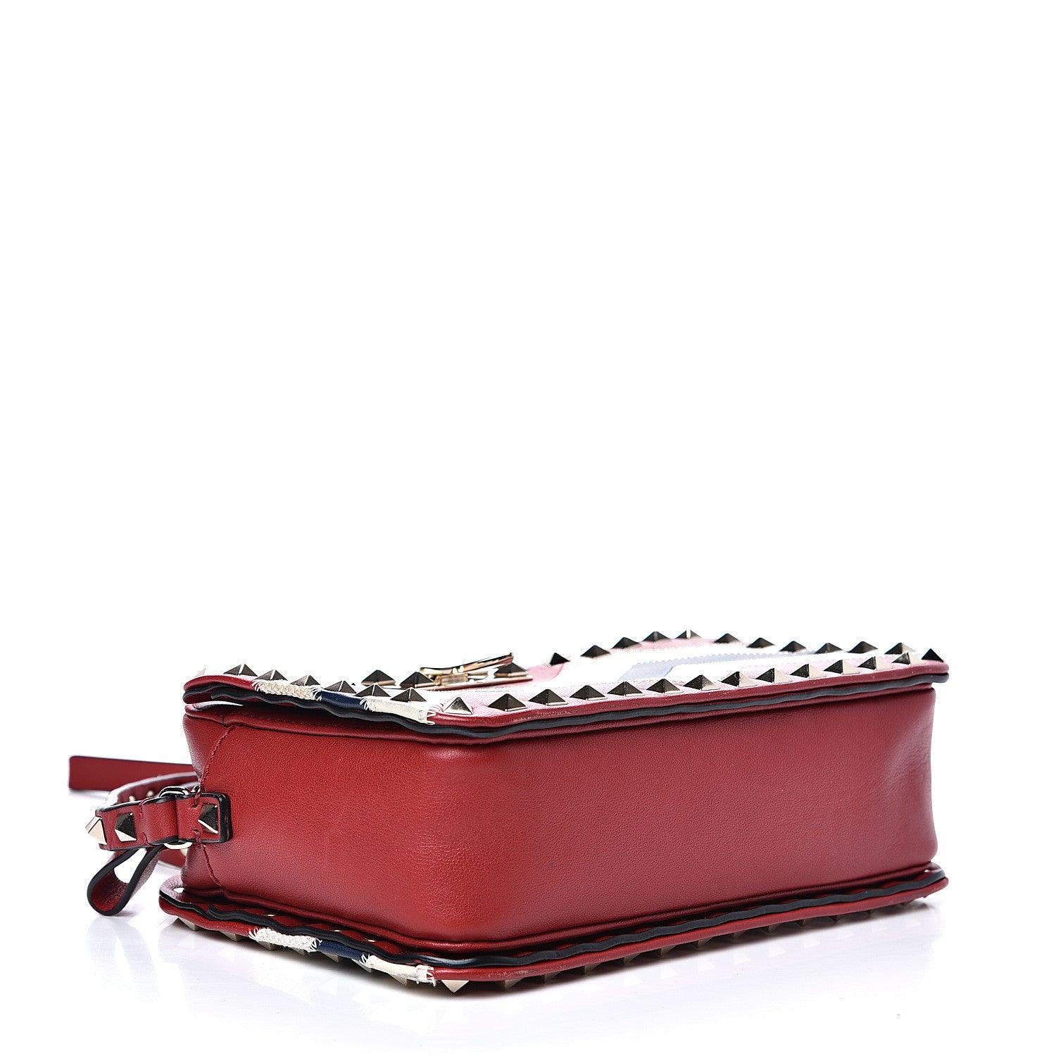 Valentino Garavani Calfskin Canvas Zig Zag Print Rockstud Flip Lock Camera Crossbody Bag Red Blue 3 of 11
