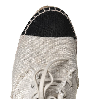 Chanel Fabric Lace Up High Top Espadrilles 40 Beige Black 13 of 13